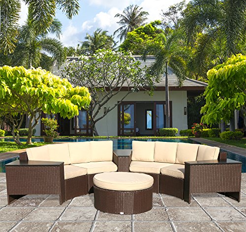 Outdoor Furniture Sectional Sofa Rattan Wicker 8 Piece Semicircular Patio Furniture Seating Set ...