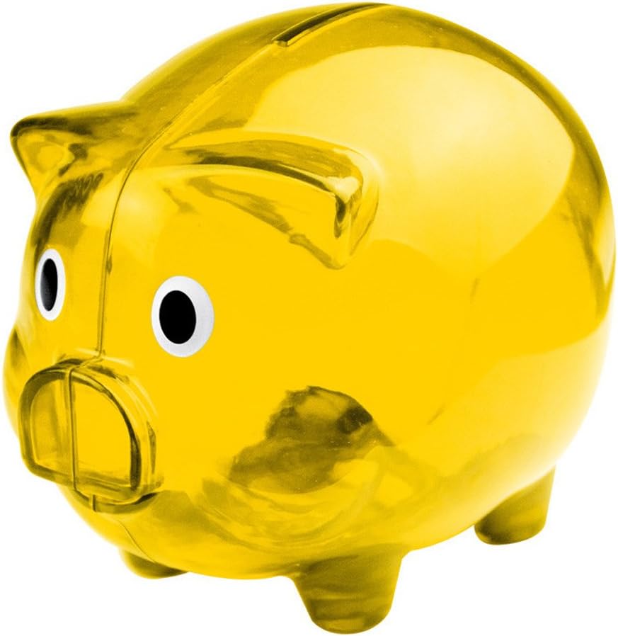 eBuyGB Transparent Plastic Piggy Bank/Money Box, Yellow