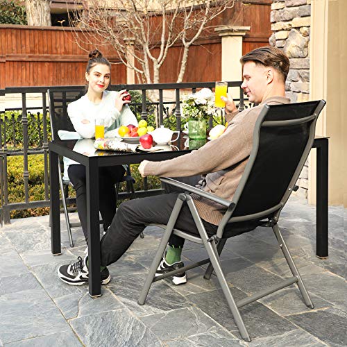 SONGMICS Gartenstuhl 2er Set, Klappstuhl, Outdoor-Stuhl, mit Metallgestell, 8-Fach verstellbare Rückenlehne, bis 150 kg belastbar, schwarz GCB29BK – Bild 4