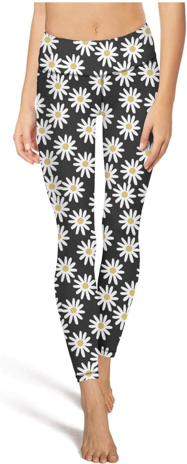 TTZHI Daisy on Black Background Printed High Waist Yoga Pants Pretty Breathable Leggins Fitness Pants