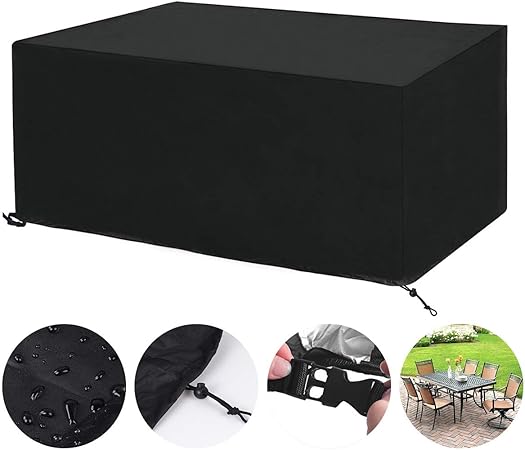 Sanglory Gartenmobel Abdeckung Atmungsaktiv Abdeckhaube Fur Tisch Und Stuhle Wasserdichte Oxford Gewebe Sitzgruppe Abdeckplane Rechteckig Schutzhulle Fur Gartentisch 242x162x100cm Schwarz Amazon De Garten