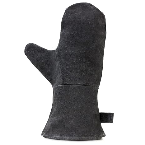 achilles Kaminhandschuh, Ofenhanschuh, Grillhandschuh, Feuerfest aus Leder mit Thermoisolierung, Schwarz
