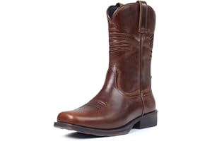 SUREWAY Cowboy Boots For Men Western Boot-Soft Toe,Square Toe Men's Work Boots,Thicker Leather,Oil/Slip Resistant,Extremely Comfortable Durable Proved,Rubber Sole,Work Boots/Shoes With Embroidered