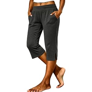Womens Yoga Capris Fold High Waist Split Hem Lounge Cropped Pant Casual Lightweight Workout Walking Below Knee Shorts