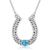 YAFEINI Turquoise Horseshoe Necklace 925 Sterling Silver Western Horseshoe Pendant Necklace Horse Jewelry Gifts for Women Horse Lovers
