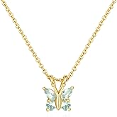 Chantel Yorke Butterfly Pendant Necklace 14K Gold Necklaces for Women Trendy Diamond Pendant Necklaces Lightweight Dainty Gold Necklace Light Blue CZ Stones 46cm(18in)