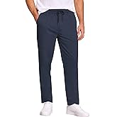 COOFANDY Men's Casual Cotton Pants Regular Fit Elastic Waist Drawstring Twill Pants Straight Leg Chino Pants