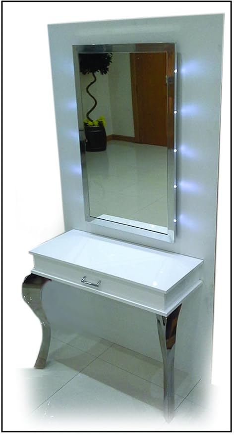 Hair Salon Mirror Styling Stations White Cabinet With Mirror