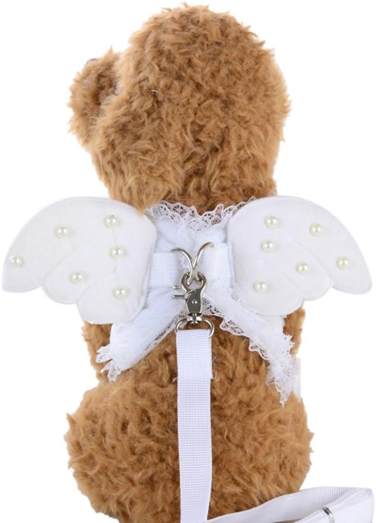 wuayi Cute Angel Pet Dog Chest Strap Collars Set for Small Pet Designer Wing Vest Harnesses (S, White)