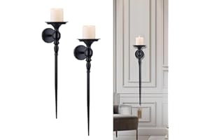 TIM&LIN Wall Sconce Candle Holder Set of 2, Large Black Scepter Design Metal Wall Candle Holder, Home Wall Decoration for Living Room, Bathroom, Dining Room