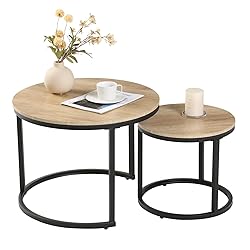 Uisoal Wood Coffee Table Set of 2, Nesting Coffee