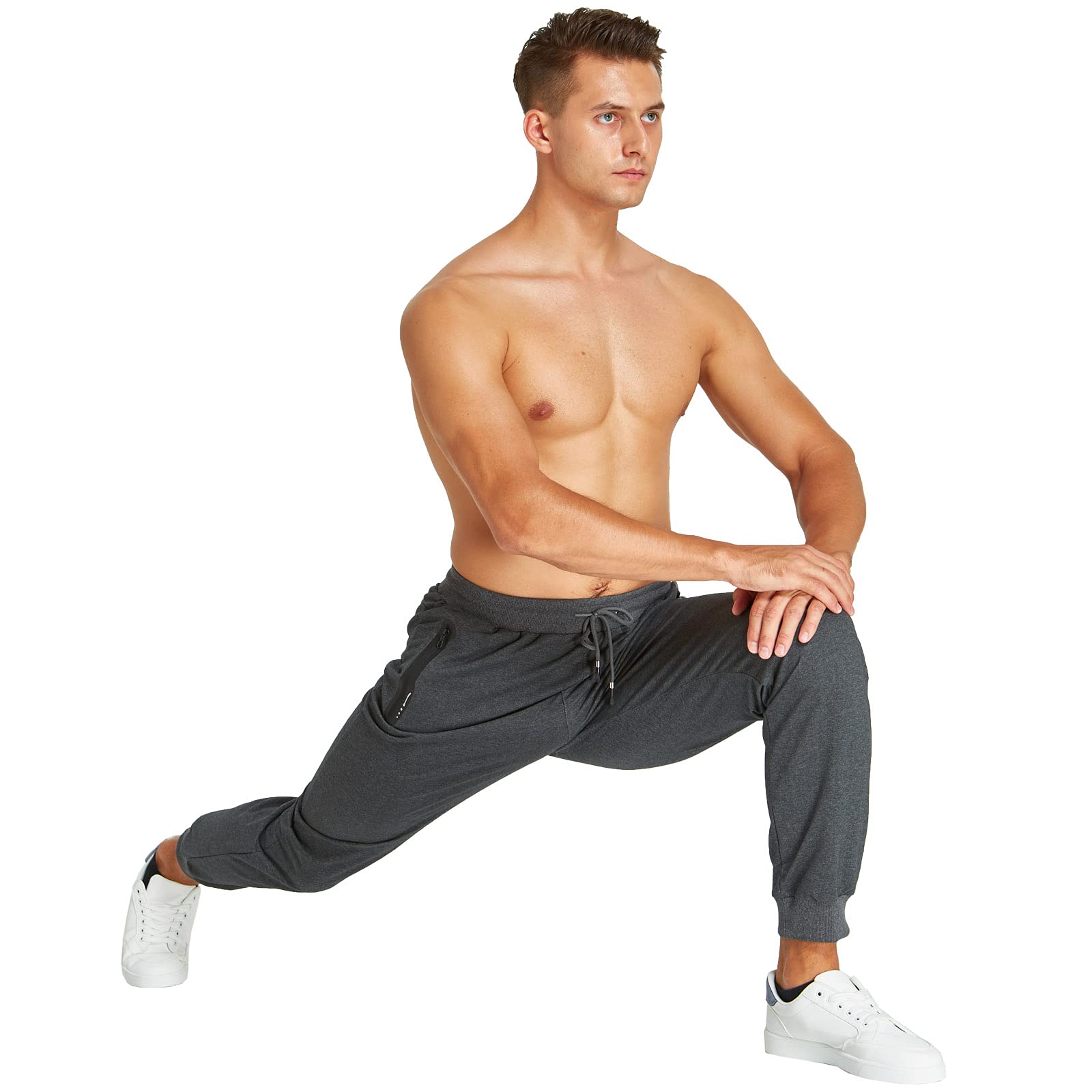 JustSun Jogginghose Herren Trainingshose Männer Sporthose Herren Lang Baumwolle Fitness Freizeithose Herren Reissverschluss Taschen Dunkelgrau L 6
