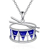 YFN Drum Necklace Sterling Silver Blue Drum Stick Pendant Necklace Rock Jewelry for Women Drummer Gifts for Drum Players Percussion Gifts for Music Lovers