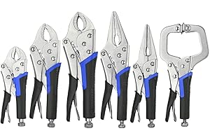ACOSEA Vice Grips, 6-Pack Vise Grips 5"/7"/10" Curved Jaw Locking Pliers, 6-1/2" & 9-1/2" Needle Nose Pliers Set and 6" C-Clamp for Welding, Woodworking, Metal Working