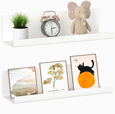 WELDUN Floating Shelf Set of 2 32 cm Wall Shelves No Drilling White