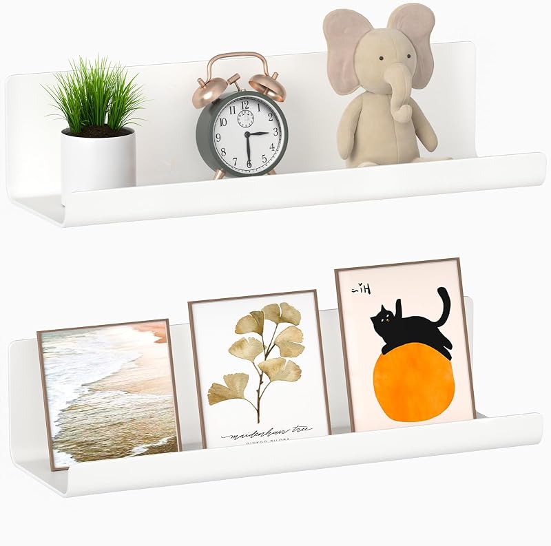 WELDUN Floating Shelf Set of 2 32 cm Wall Shelves No Drilling White