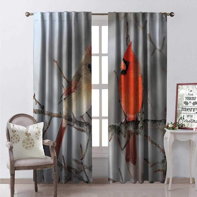 Hengshu Bird Blackout Window Curtain Pair of Northern Cardinal Birds on