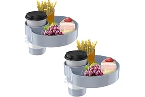 SSPONT [2 Packs] Kids Car Seat Tray, Travel Tray with Cup Holder for Toddler Baby, Kids Car Seat Food Snack Organizer for Road Trip, Stroller snack Organizer Travel Must Haves (Light Grey, 2 PCS)