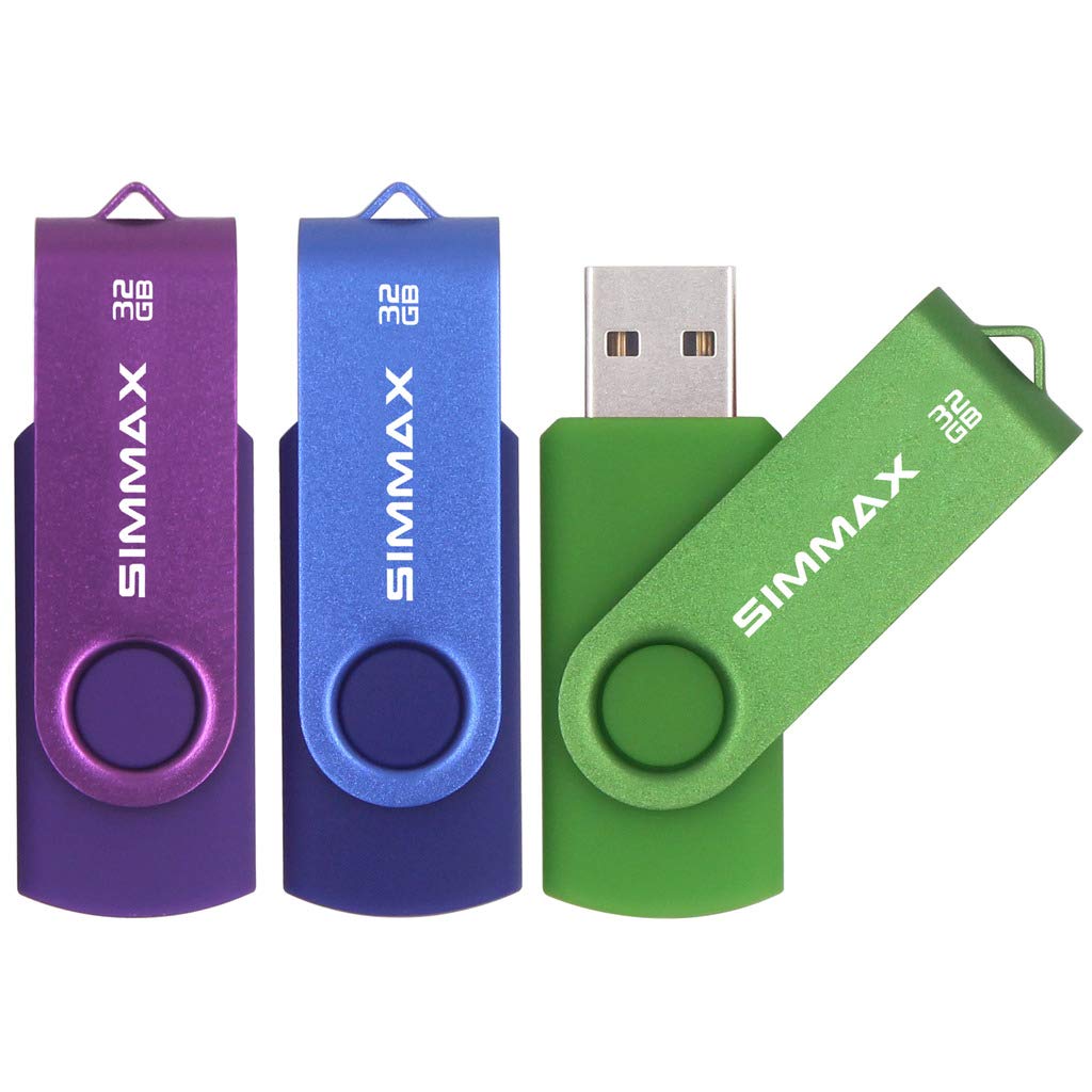 SIMMAX USB Flash Drives 3 Pack 32GB Memory Stick Swivel Design Thumb Drive USB Stick (32GB Purple Blue Green)