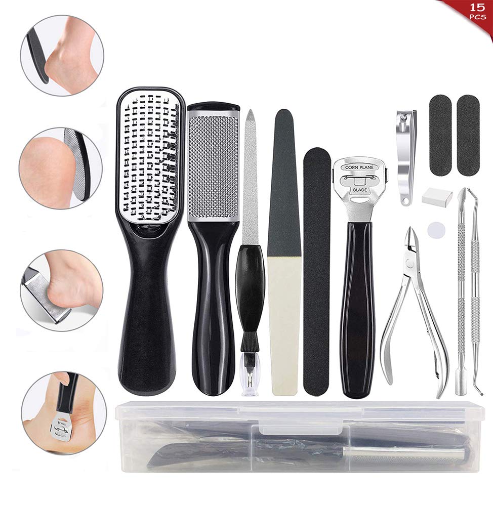Pedicure Kit Professional 15 in 1, AOMEES Pedicure Set Stainless Steel Foot Rasp Foot Peel and Callus Clean Feet Dead Skin Tool Set, Callus Remover with Nail Toenail for Home&Salon Care Tools Set : Beauty