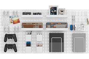 MULSAME Pegboard Combination Kit, Wall Mounted Storage Set with 8 Pegboards & 32 Accessories Hanging, White Peg Boards Organizer for Walls Display, Crafts Organization, Kitchen Organizer, 22" x 44"