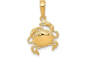 SONIA JEWELS Solid 14k Yellow Gold Crab Pendant Charm - 29mm x 11mm