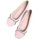 TN TANGNEST Womens Casual Flats Fashion Chain Square Toe Ballet Flats Rhinestone Flats Comfort Slip On Dress Shoes Light Pink 40(8)