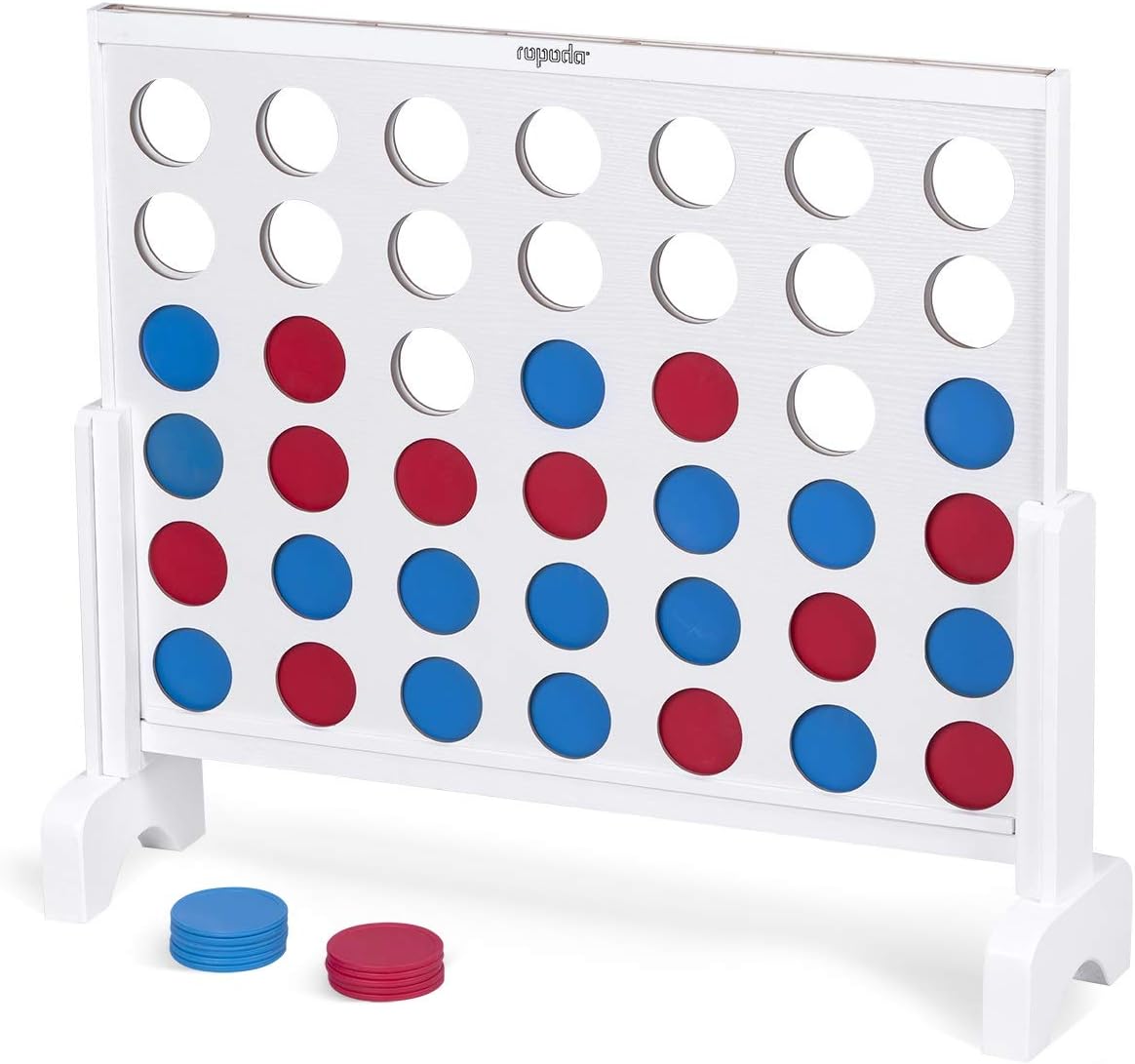 ROPODA Giant Wooden 4 in a Row Game - 3 Foot Width - with Coins, Portable Carry Case -Fun for Kids and Adults