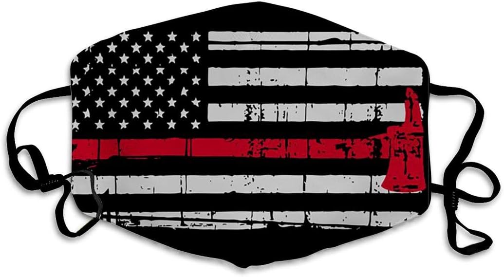 Firefighter Red Line American Flag Face Mask for Mouth Mask Anti-Dust On White Background Display Sun-Proof Fashion Bandana Headwear