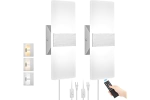 GOODATE Plug in Wall Sconces with Stepless Adjustable 3000K-6500K Colors and 10%-100% Brightness, Sconces Wall Lighting with Remote Control 12W Acrylic LED Wall Lamp with 6FT Plug in Cord, 2 Pack