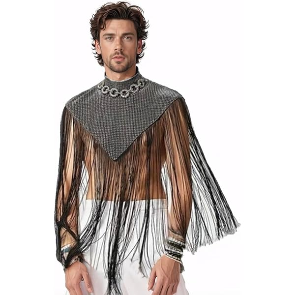 Fringe Hem Shirt for Men,Turtleneck Sexy Tank Top Tassel Shawl