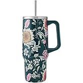 S'well Recycled Stainless Steel Tumbler XL with Straw and Handle, 30oz, Midnight Botanical, Triple Layered Vacuum Insulated Container Keeps Drinks Cold 36 hours and Hot for 9, BPA Free