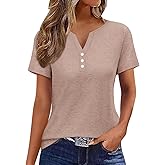EADINVE Womens T Shirts V Neck Buttons Down Tops Casual Summer Tees Short Sleeve Loose Fit Tops Blouses
