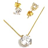 3.5ct Luxury DIAMOND Earrings Necklace SET: SOLID 18K GOLD Solitaire Diamond Necklace & Solitaire Diamond Earring studs Women Christmas day Gift Ideas Solitaire Jewelry SET 18" Solid 18k GOLD chain