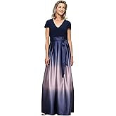 S.L. Fashions Womens Cap Sleeve Long Satin Ombre Mother of The Bride Dress with Pockets, Formal Party Gown