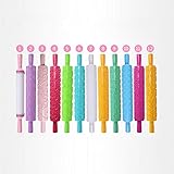 Kani Cake Decorating Embossed Rolling Pins, 12pcs Fondant Cake Paste Decorating Tool, Textured Non-Stick Designs and Patterne