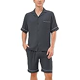 DAVID ARCHY Men’s Summer Pajamas Set Lightweight Breathable Short Sleeve Lounge Set Soft Cotton-Like Pajamas with Pockets