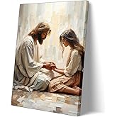 Jesus and Girl Prayer Wall Art Canvas, Christian Religious Painting Spiritual Faith Decor, God Blessing Inspirational Artwork for Living Room Bedroom Church Office 12x16inch WoodFramed