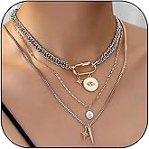 TACBSP Layered Coin Necklace for Women Mixed Metal Necklace Chunky Two Tone Necklaces Paperclip Cuban Chain Necklaces Trendy Statement Jewelry Gifts