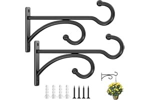 PICKPIFF 6" Plant Hanger Hooks Outdoor Indoor Planter Hooks, Wall Mounts for Hanging Plants, Baskets, Wind Chimes, Bird Feeders, Lanterns, Bird Houses (Black Metal, 2-Pack)