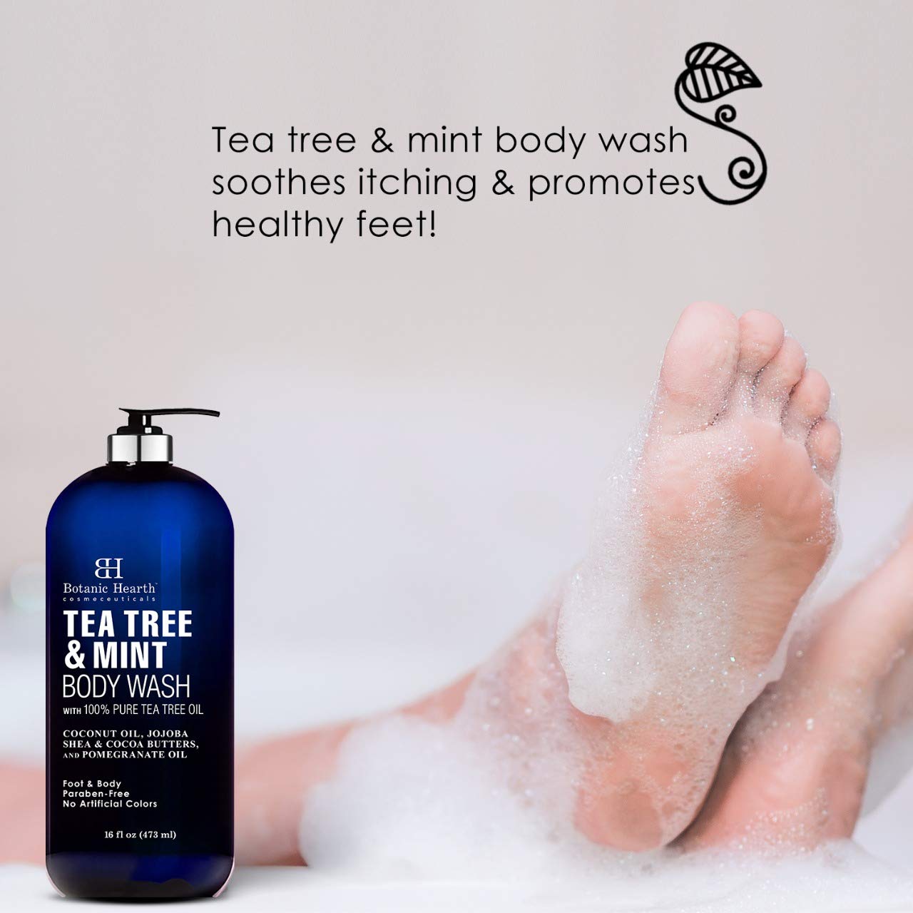 BOTANIC HEARTH Tea Tree Oil Body Wash with Mint - Paraben Free, Helps Fight Body Odor, AthleteÍs Foot, Jock Itch, Skin Irritations - Shower Gel Soap - Women & Men - (Packaging May Vary) 16 fl oz : Beauty