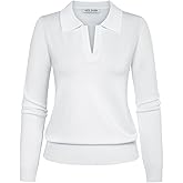 Kate Kasin Women Long Sleeve Polo Sweater V Neck Knitted Tops Casual Ribbed Shirt Loose Pullover Sweater