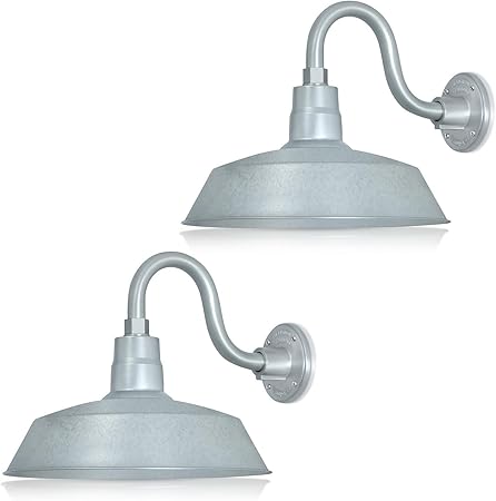 14in Galvanized Finish Outdoor Gooseneck Barn Light Fixture With