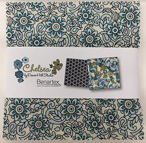 Benartex Chelsea Collection by Dover Hill Studio (5" X 5" Square) Precut 5-inch Charm Pack Cotton Fabric Quilting Squares Assortment