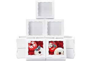XINHPKGG 50pcs 5x5x2.5 Inch Cookie Boxes with window: Bakery Boxes Dessert Treat Boxes Chocolate Covered Strawberries Boxes for Christmas Valentine's Mother's Day