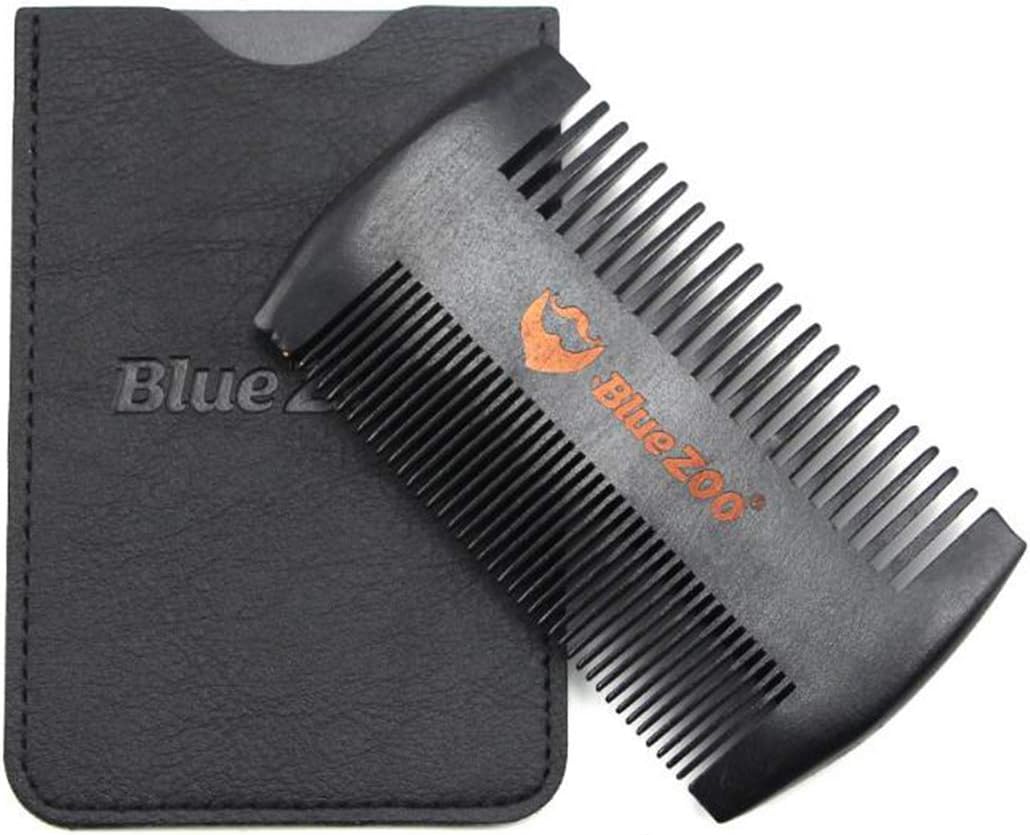 BLUE ZOO Pearwood Double-Sided Portable Beard Combs Beard Shaping Styling Template with Leather bag (Black)