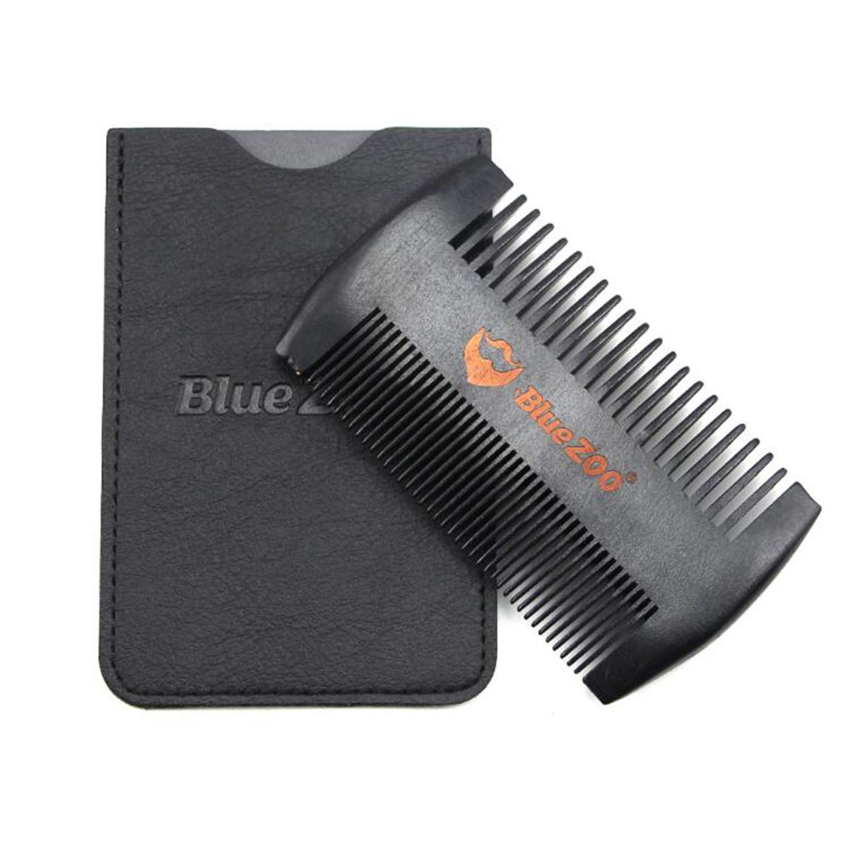 BLUE ZOO Pearwood Double-Sided Portable Beard Combs Beard Shaping Styling Template with Leather bag (Black)