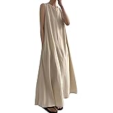 CHARTOU Women Casual Cotton Linen Sleeveless Maxi Dress Ruffle Shift Dress Flowy Beach Summer Long Tank Dress