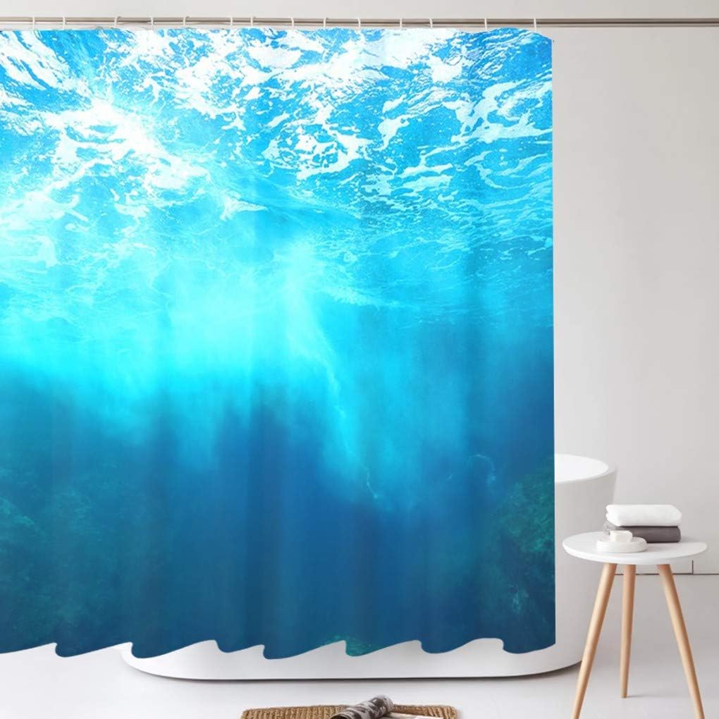 Tititex Summer Ocean Shower Curtain Sets Blue Deep Sea Bathroom Curtain, Waterproof Polyester