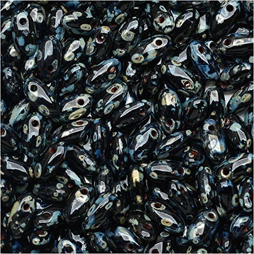 Rizo Czech Glass Drop Seed Beads 6x2.5mm - Jet Picasso 10 Grams